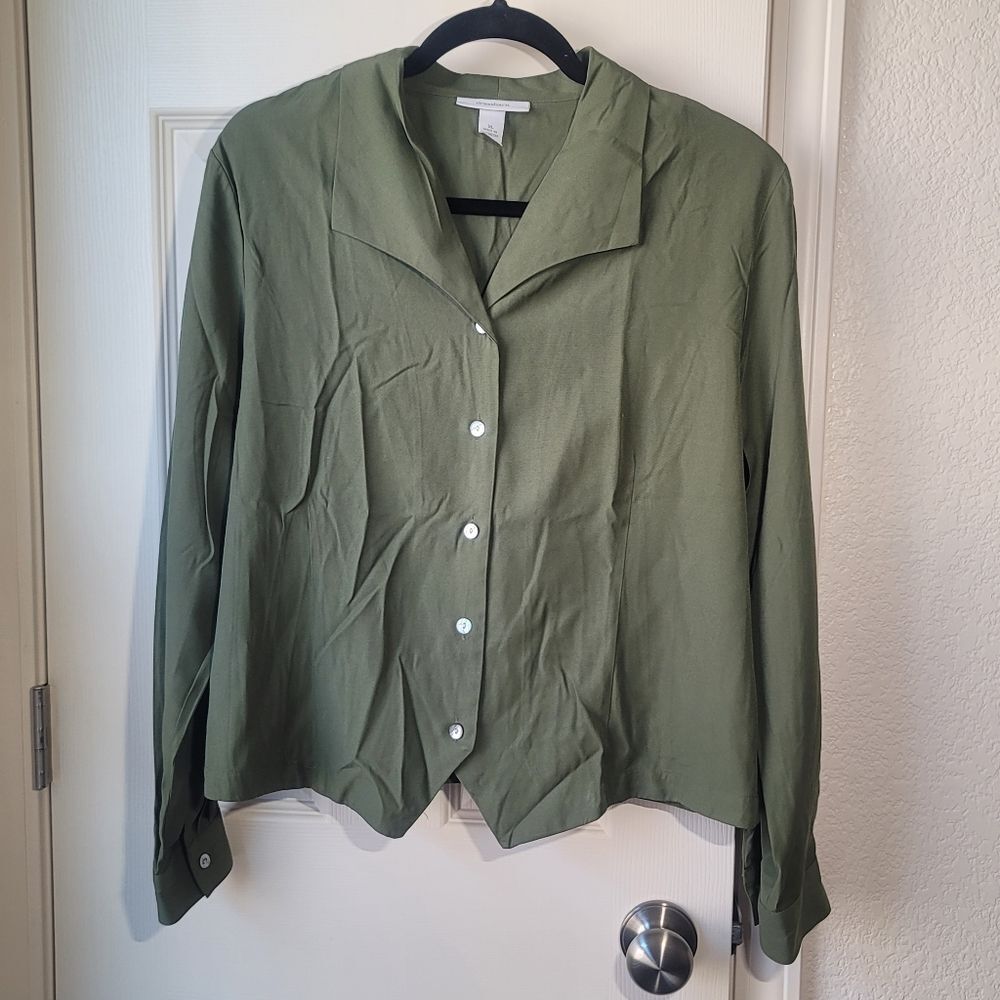Dress Barn Women's Blouse XL Olive Green Button-up Long Sleeve Top